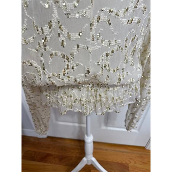 Free People Gold Sequin Blouse Top Sheer Size Small Party - Picture 7 of 10